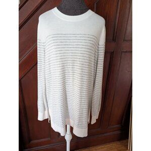 Loft Womens XL White Gray Striped Lightweight Sweater Long Sleeve Casual Pullove